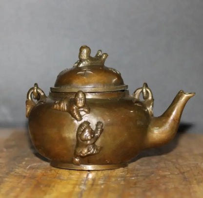 China brass archaize five child teapot crafts statue