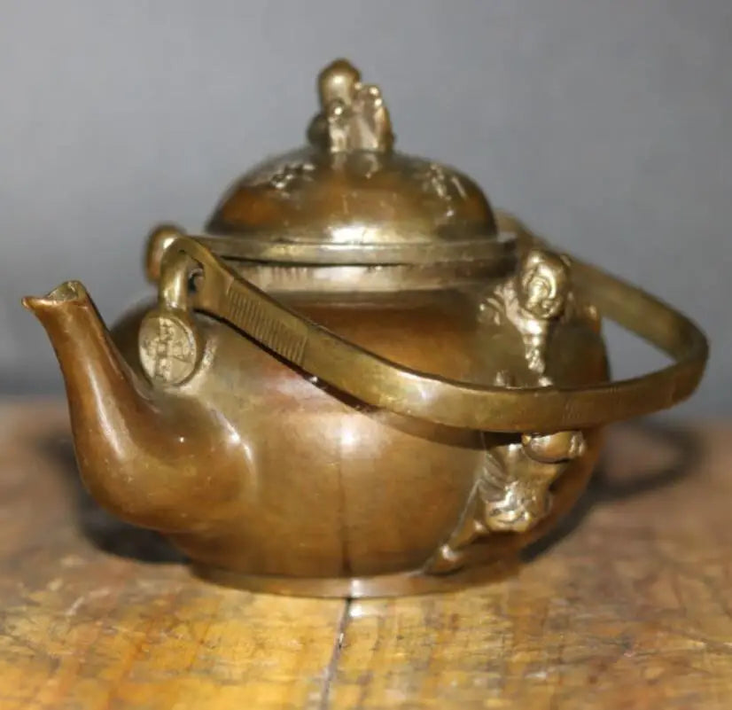 China brass archaize five child teapot crafts statue
