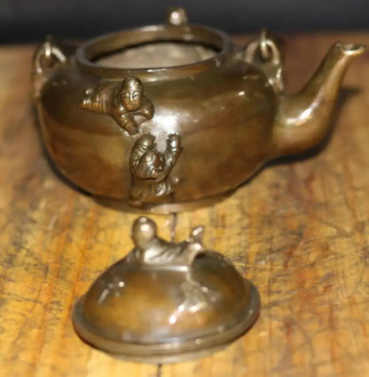 China brass archaize five child teapot crafts statue