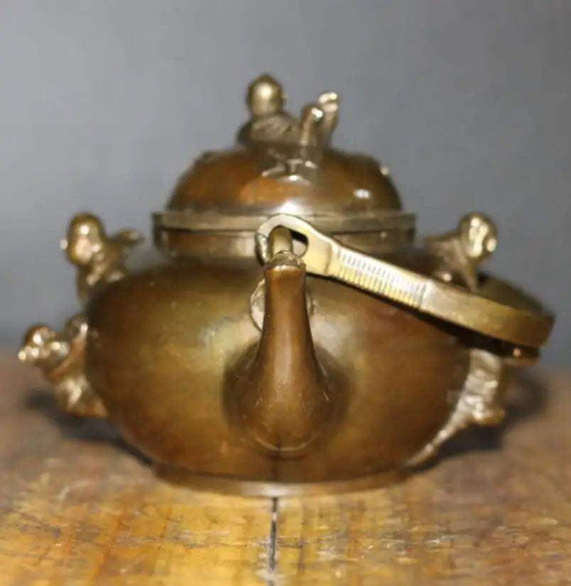 China brass archaize five child teapot crafts statue