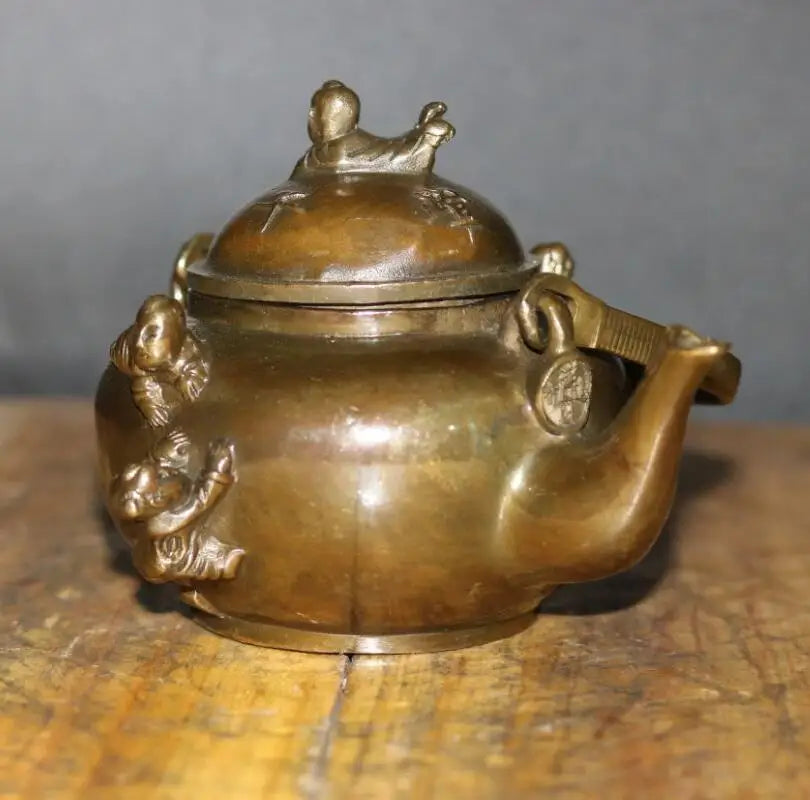China brass archaize five child teapot crafts statue