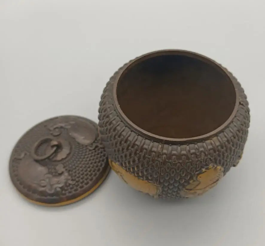 China brass archaize five cow Tea caddy crafts statue