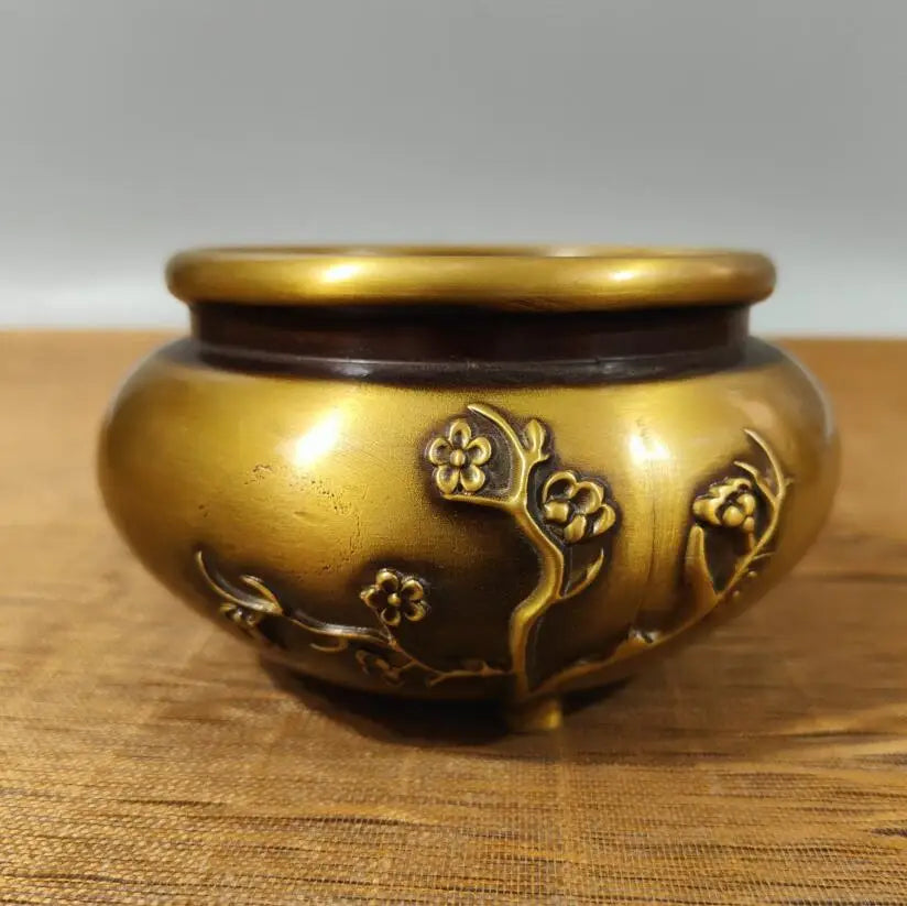 China brass archaize flower Pattern Incense burner crafts statue