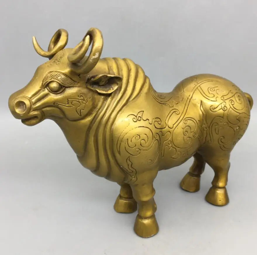 China brass archaize flowers Pattern cow crafts statue