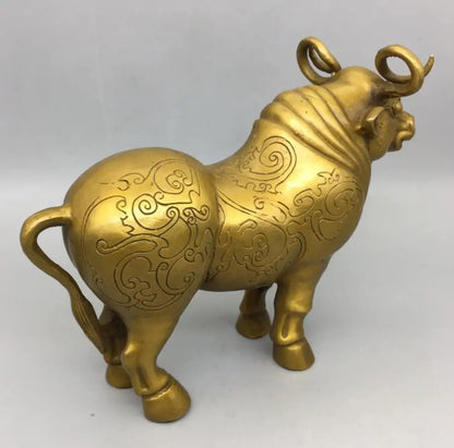 China brass archaize flowers Pattern cow crafts statue
