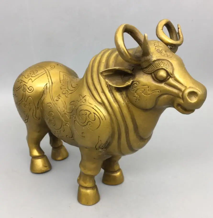 China brass archaize flowers Pattern cow crafts statue