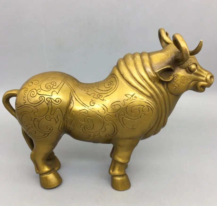 China brass archaize flowers Pattern cow crafts statue