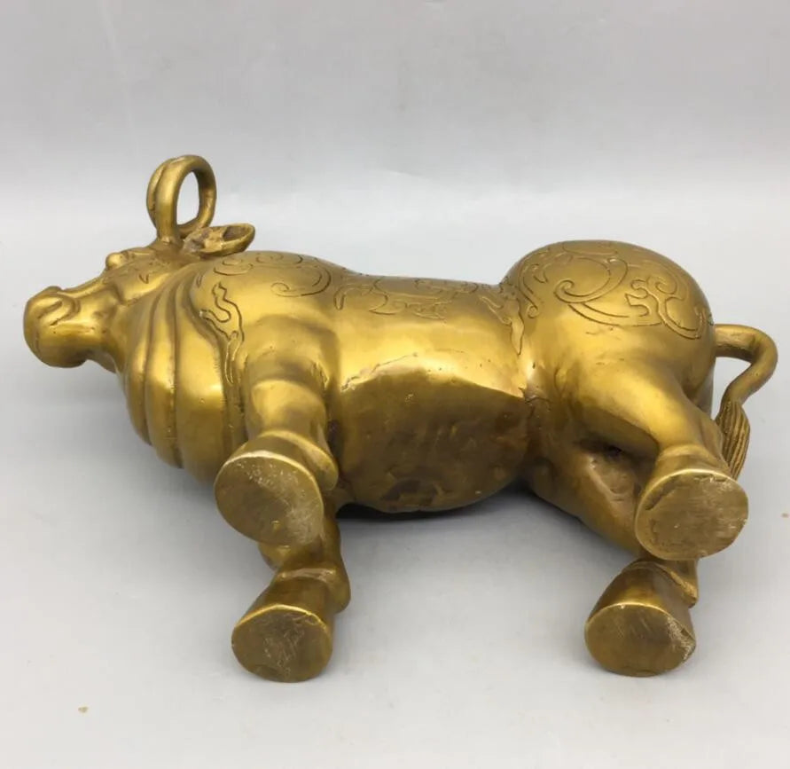 China brass archaize flowers Pattern cow crafts statue