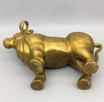 China brass archaize flowers Pattern cow crafts statue