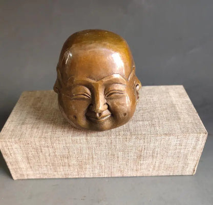 China brass archaize four face Buddha head Small crafts statue