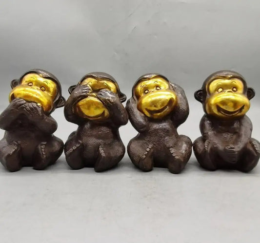 China brass archaize four monkey small crafts statue A set