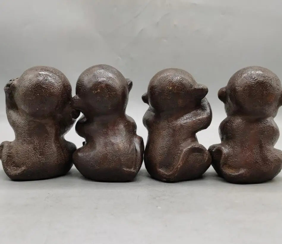 China brass archaize four monkey small crafts statue A set