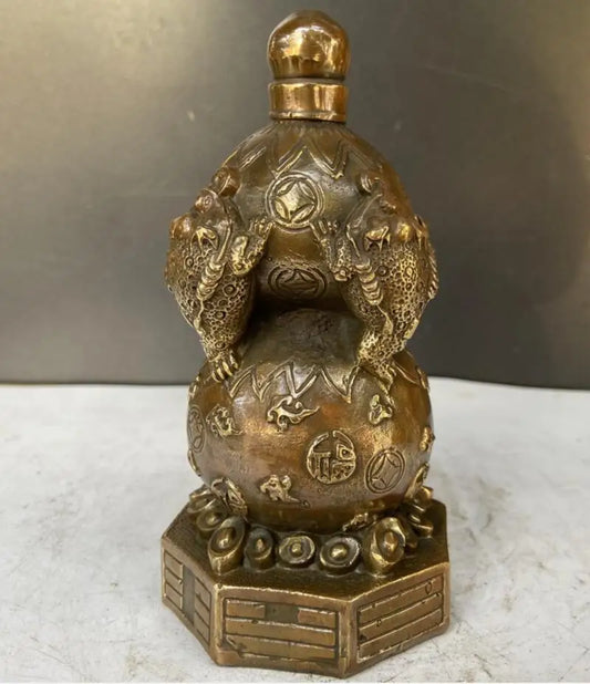 China brass archaize gold toad gourd wealth crafts statue