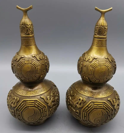 China brass archaize gourd crafts statue A pair