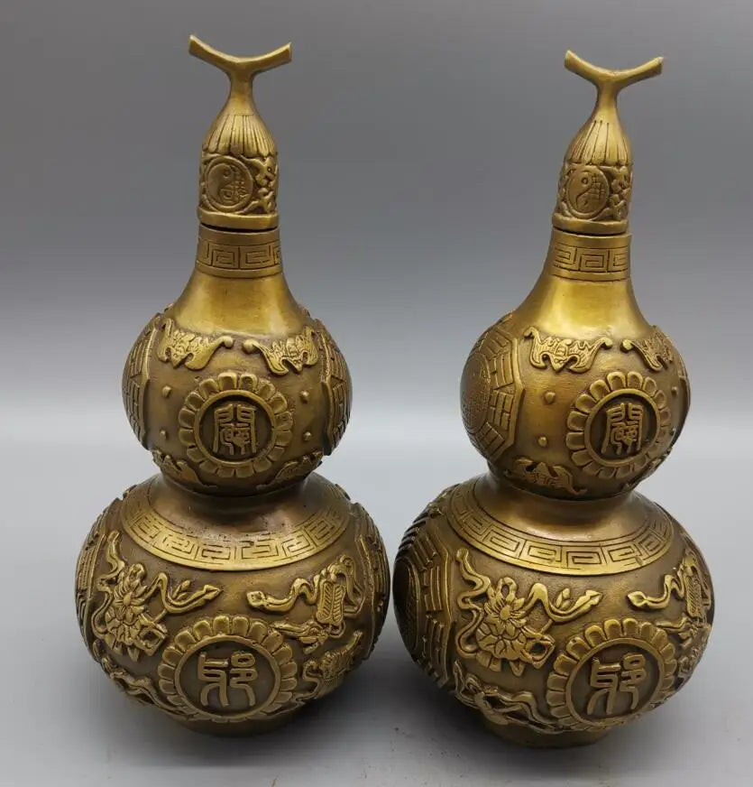 China brass archaize gourd crafts statue A pair