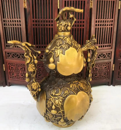 China brass archaize gourd wine pot crafts statue