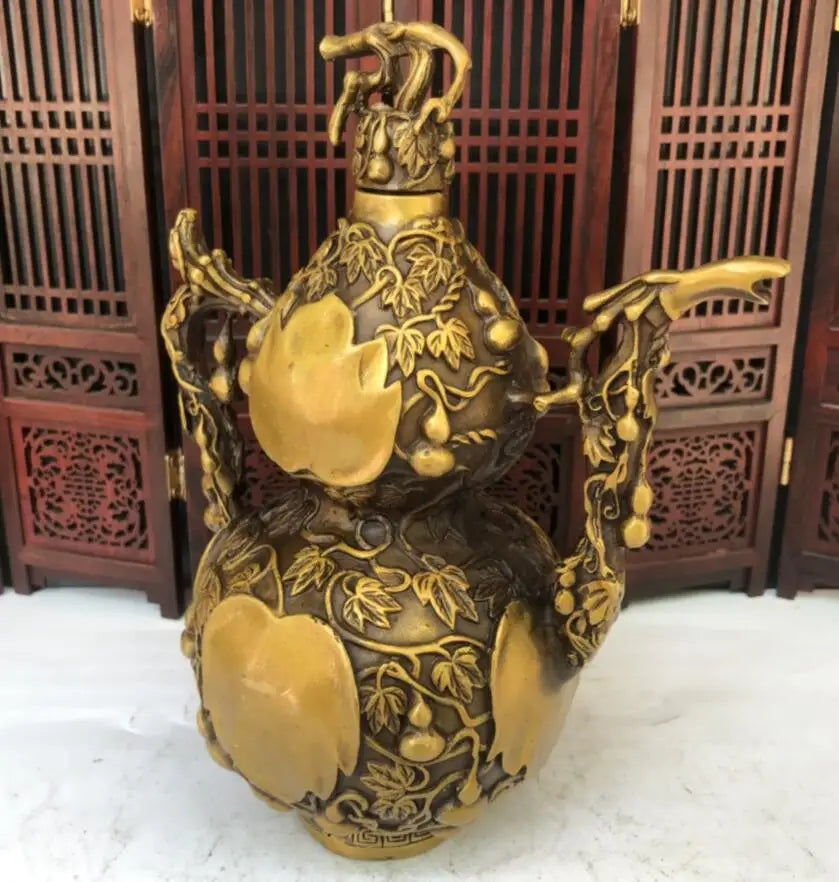 China brass archaize gourd wine pot crafts statue