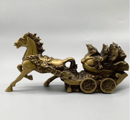 China brass archaize horse Pull cabbage wealth crafts statue