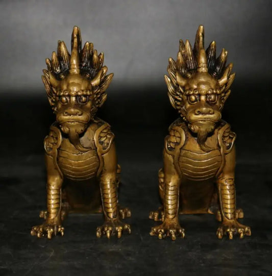 China brass archaize kirin crafts statue A pair