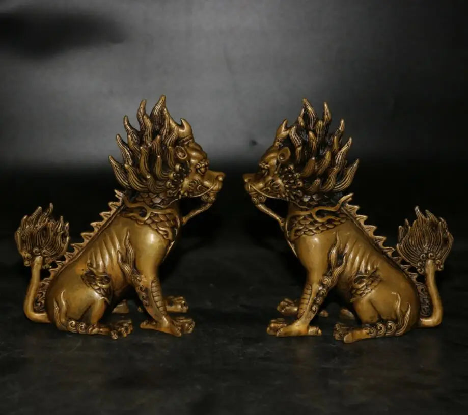 China brass archaize kirin crafts statue A pair
