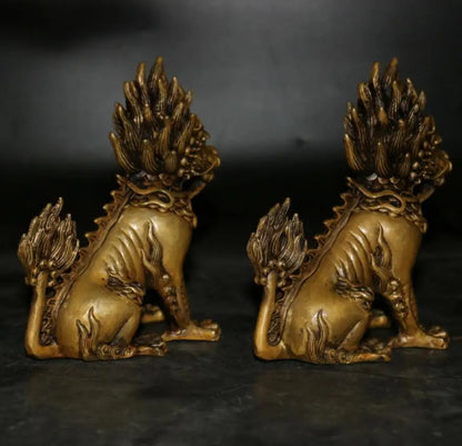 China brass archaize kirin crafts statue A pair
