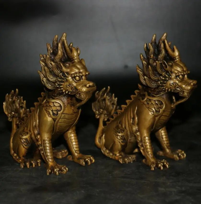 China brass archaize kirin crafts statue A pair