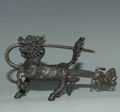 China brass archaize kirin lock crafts statue