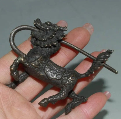 China brass archaize kirin lock crafts statue
