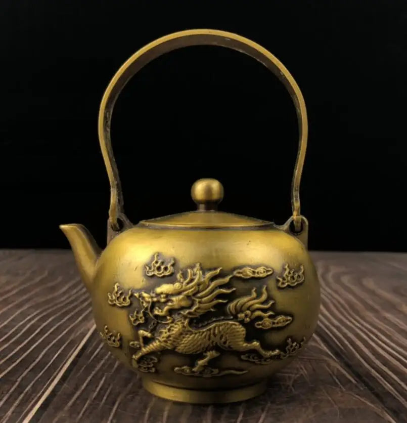 China brass archaize kirin teapot crafts statue