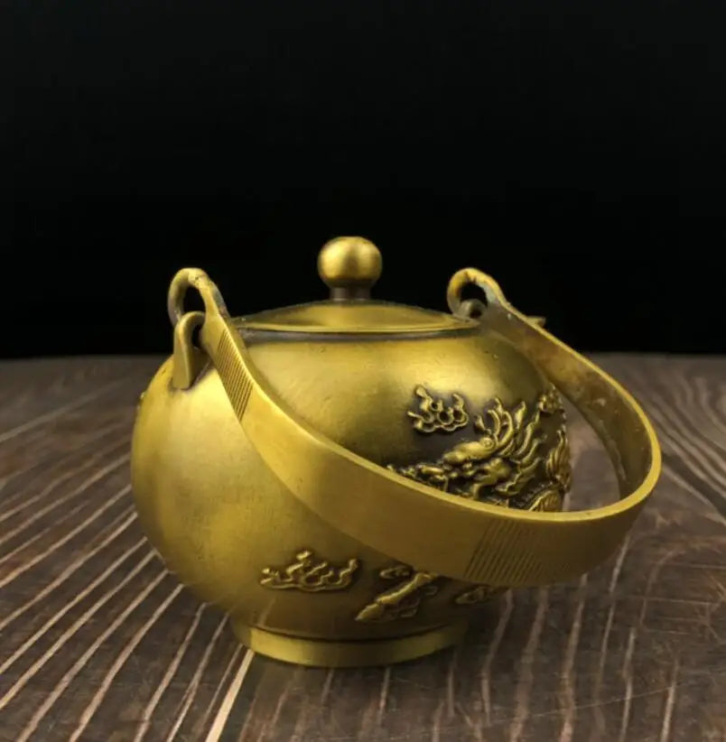 China brass archaize kirin teapot crafts statue
