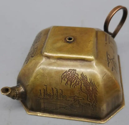 China brass archaize landscape teapot crafts statue