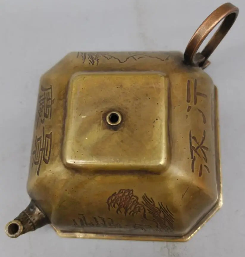 China brass archaize landscape teapot crafts statue
