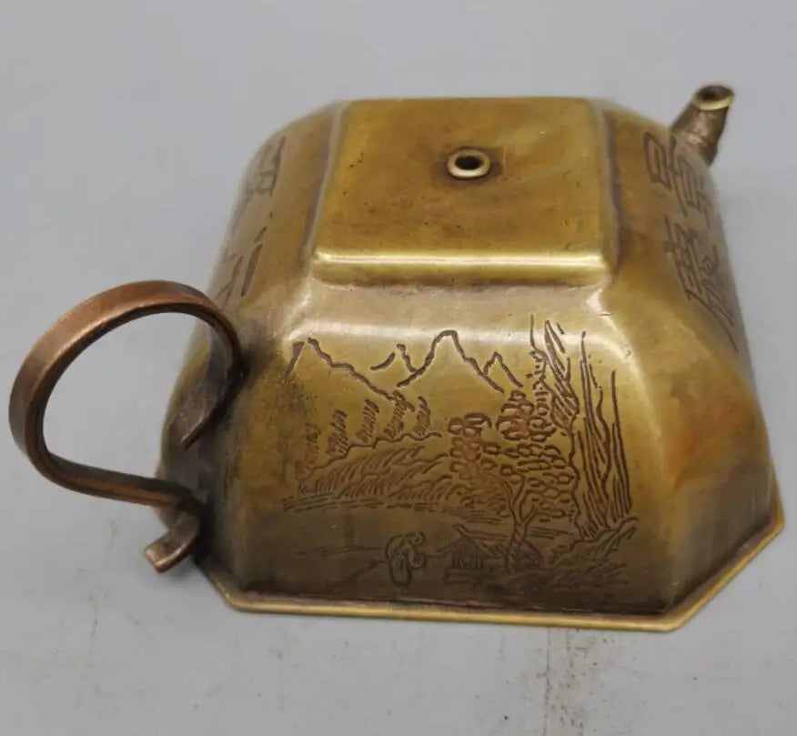 China brass archaize landscape teapot crafts statue