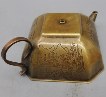 China brass archaize landscape teapot crafts statue