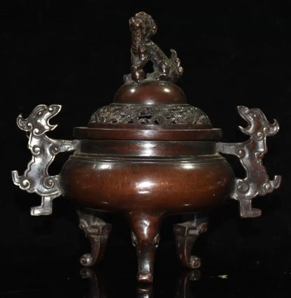 China brass archaize lion Incense burner crafts statue