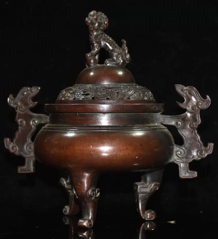 China brass archaize lion Incense burner crafts statue