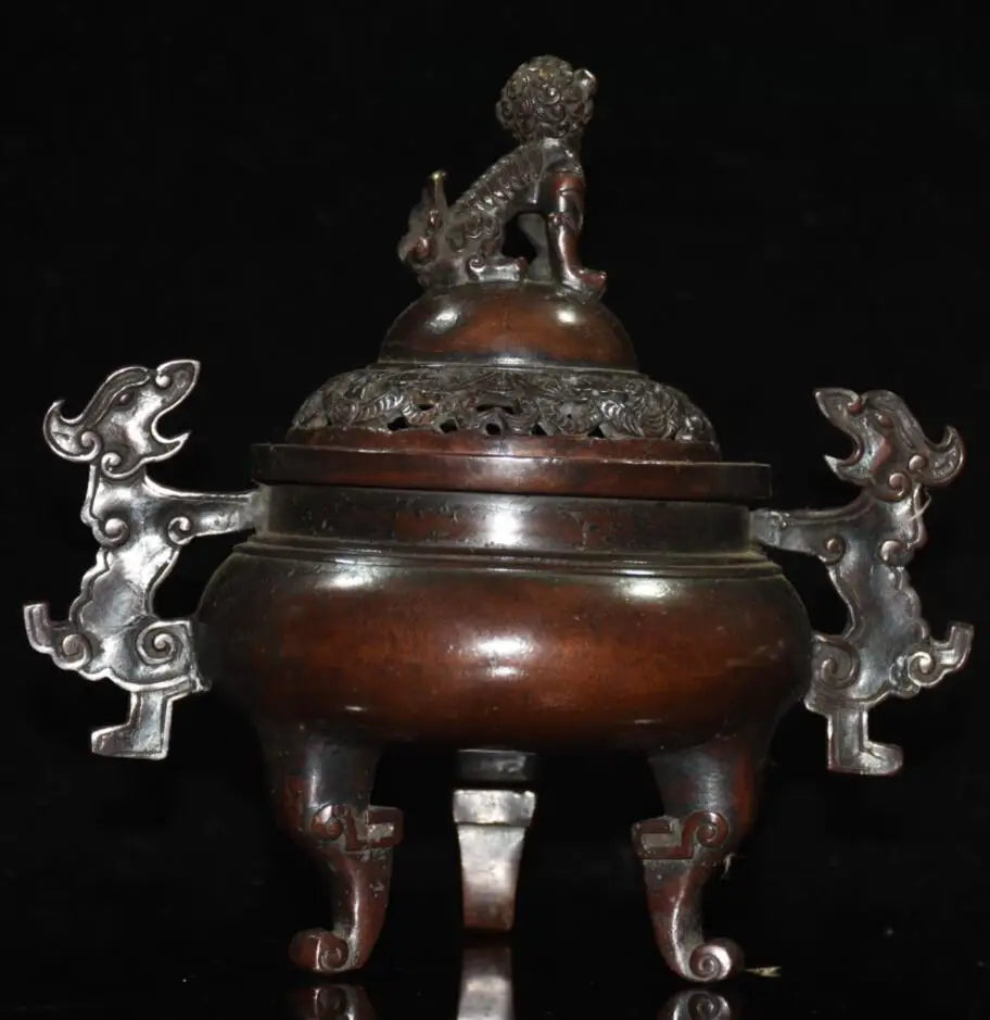 China brass archaize lion Incense burner crafts statue