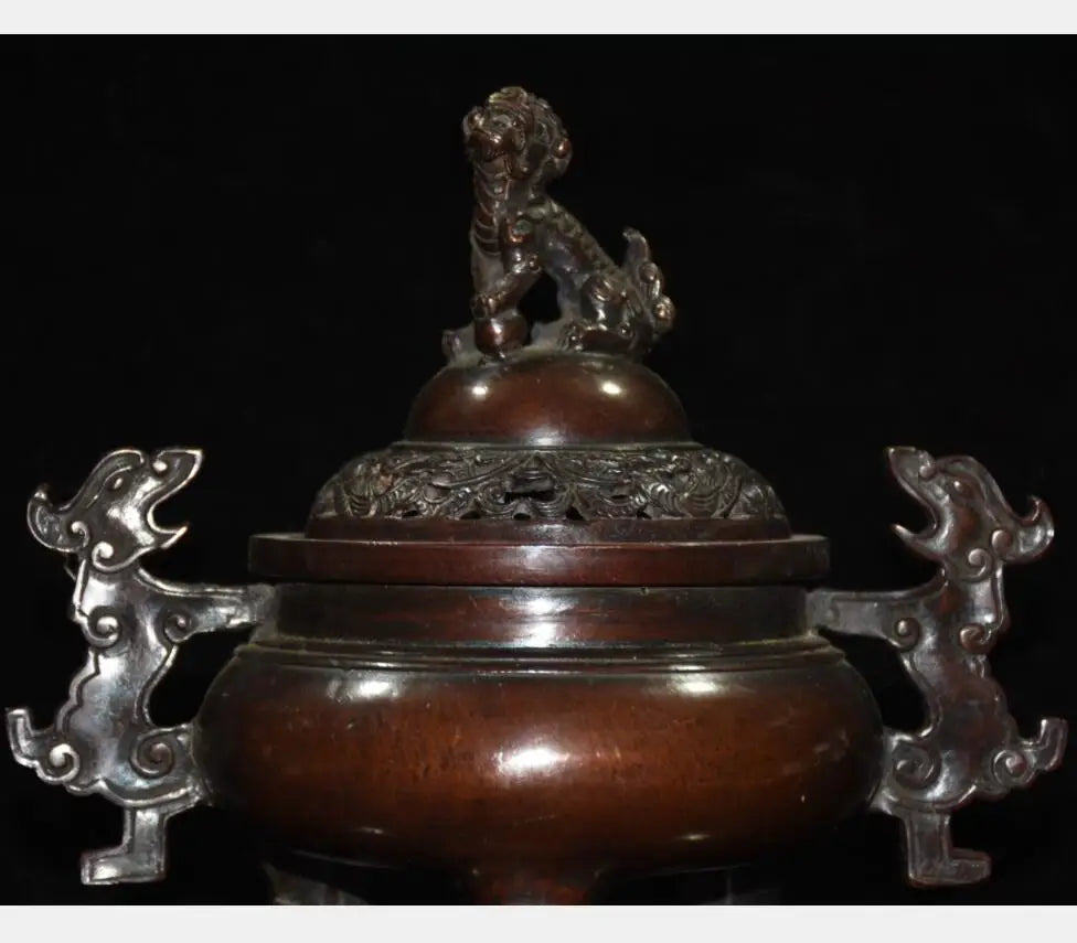 China brass archaize lion Incense burner crafts statue