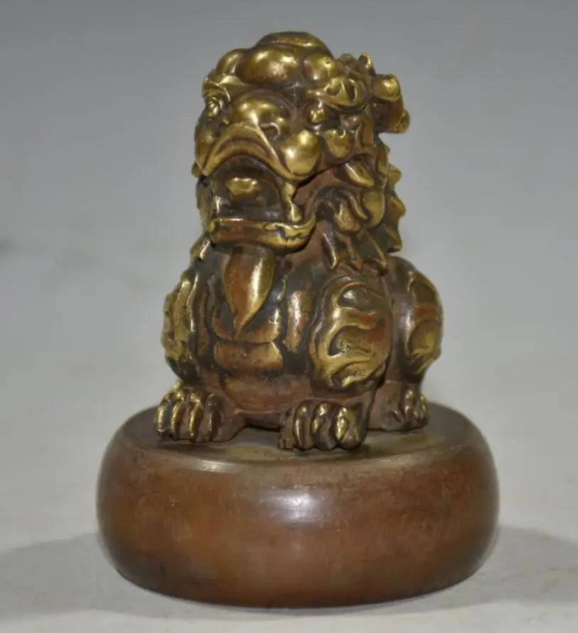 China brass archaize lion seal crafts statue