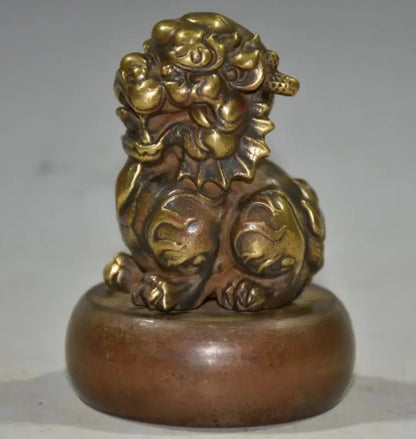 China brass archaize lion seal crafts statue