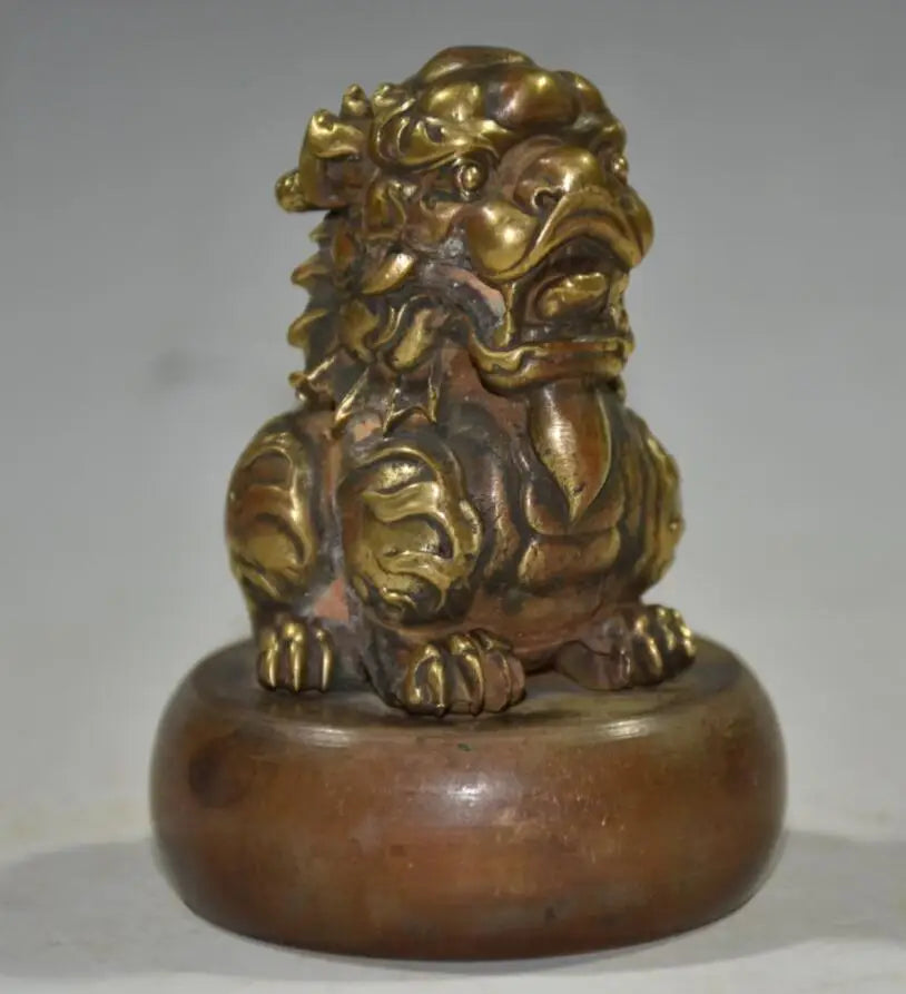 China brass archaize lion seal crafts statue