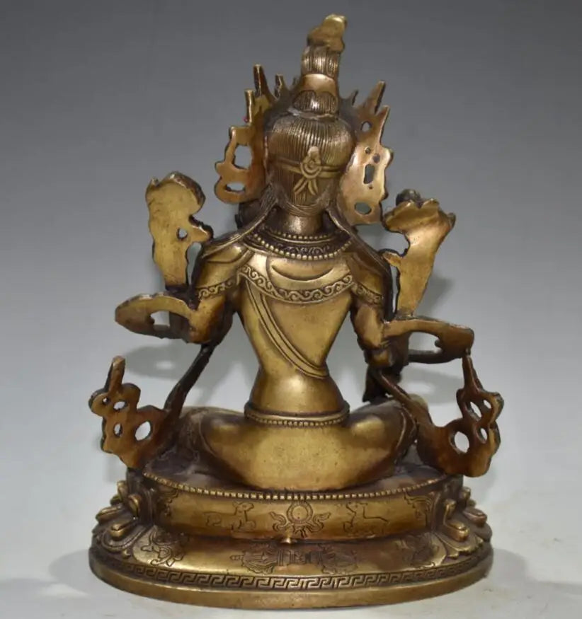 China brass archaize lotus Green tara Buddha crafts statue