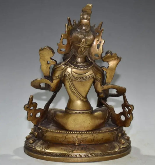 China brass archaize lotus Green tara Buddha crafts statue