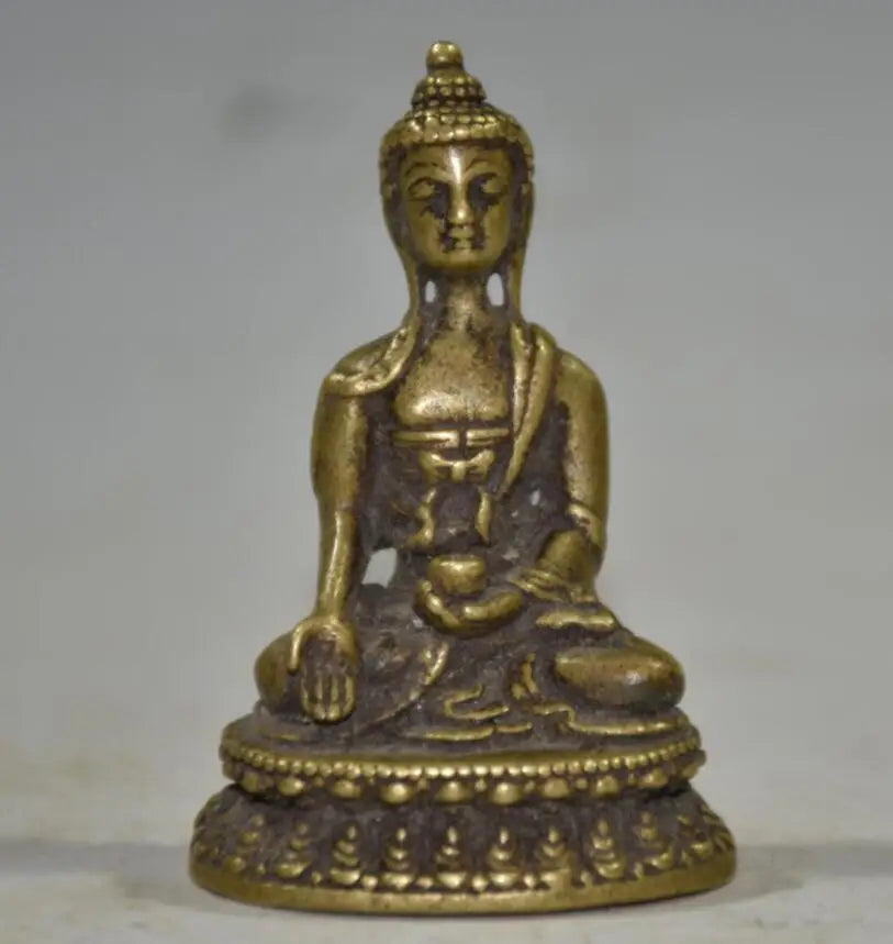 China brass archaize lotus Sakyamuni Buddha small crafts statue