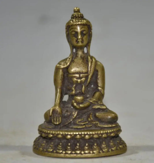China brass archaize lotus Sakyamuni Buddha small crafts statue