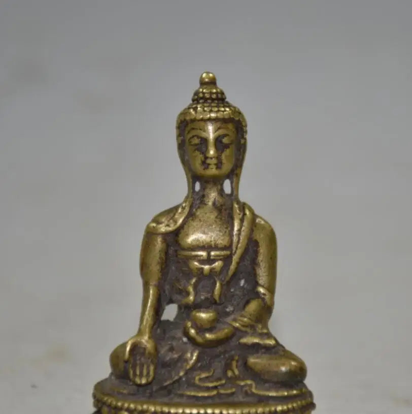 China brass archaize lotus Sakyamuni Buddha small crafts statue