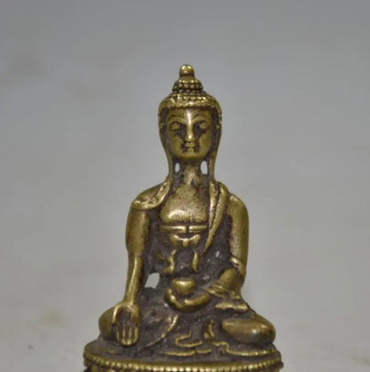 China brass archaize lotus Sakyamuni Buddha small crafts statue