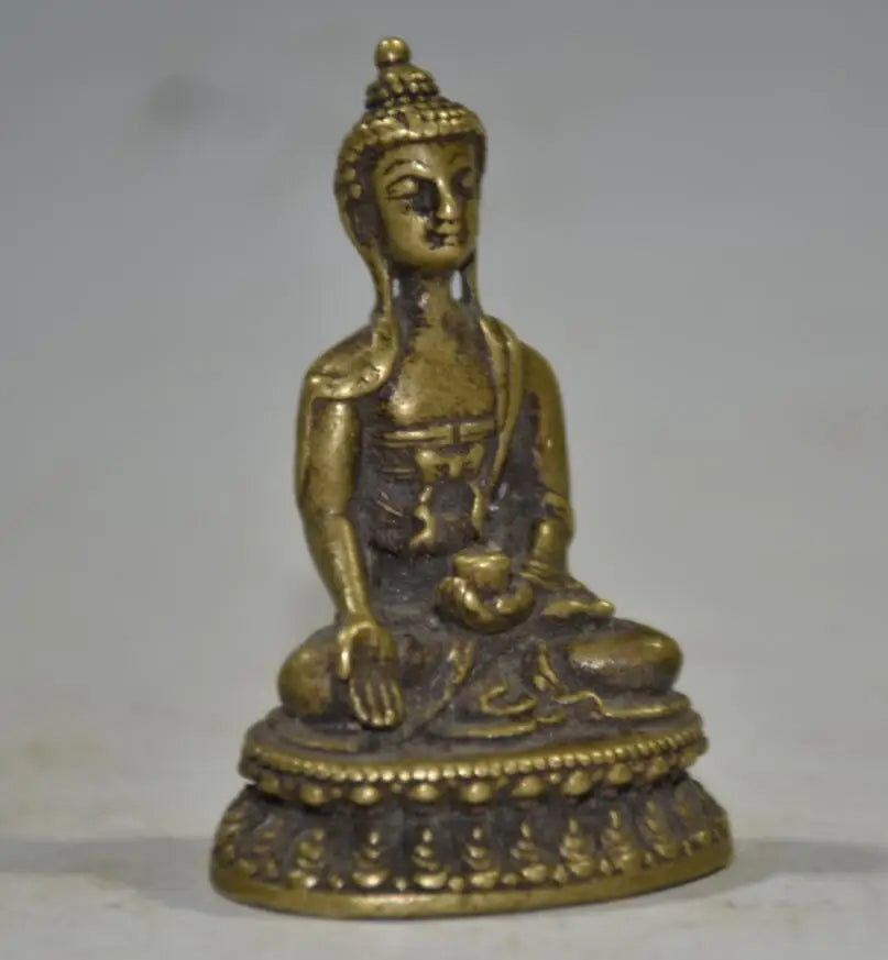 China brass archaize lotus Sakyamuni Buddha small crafts statue