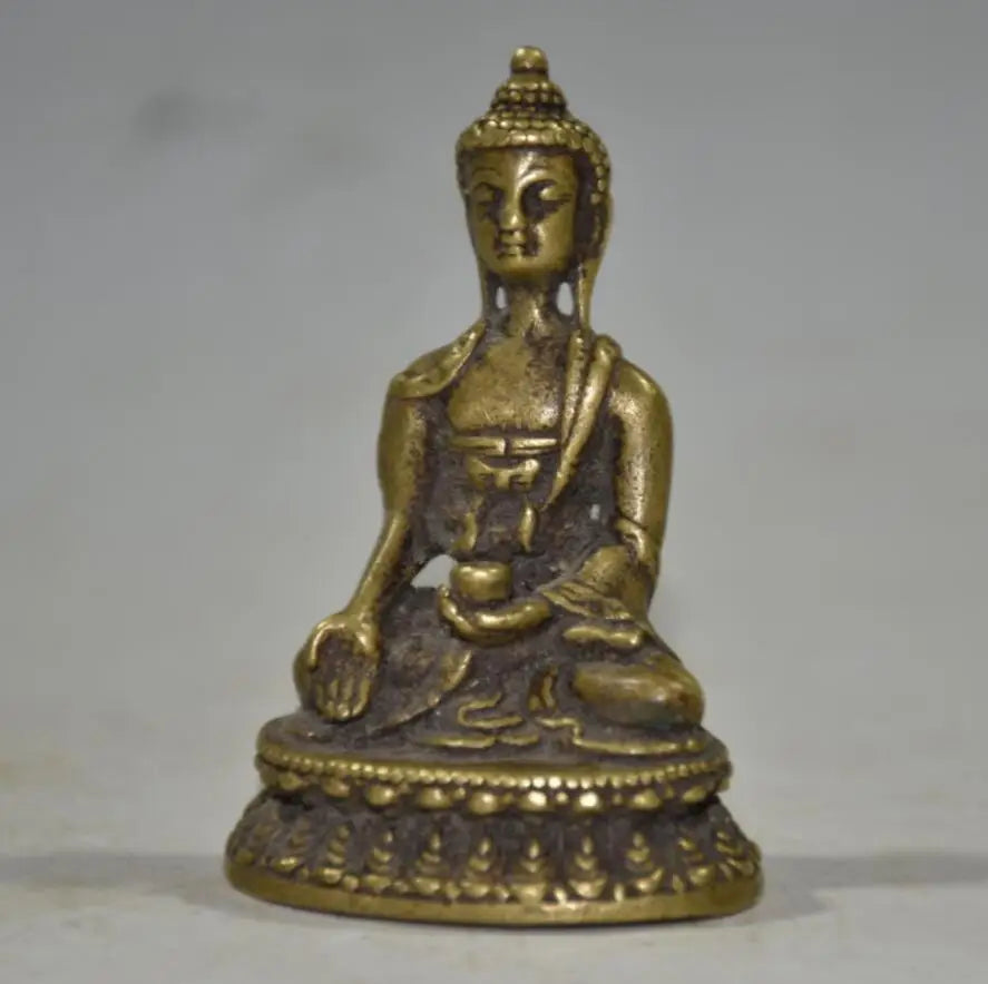 China brass archaize lotus Sakyamuni Buddha small crafts statue