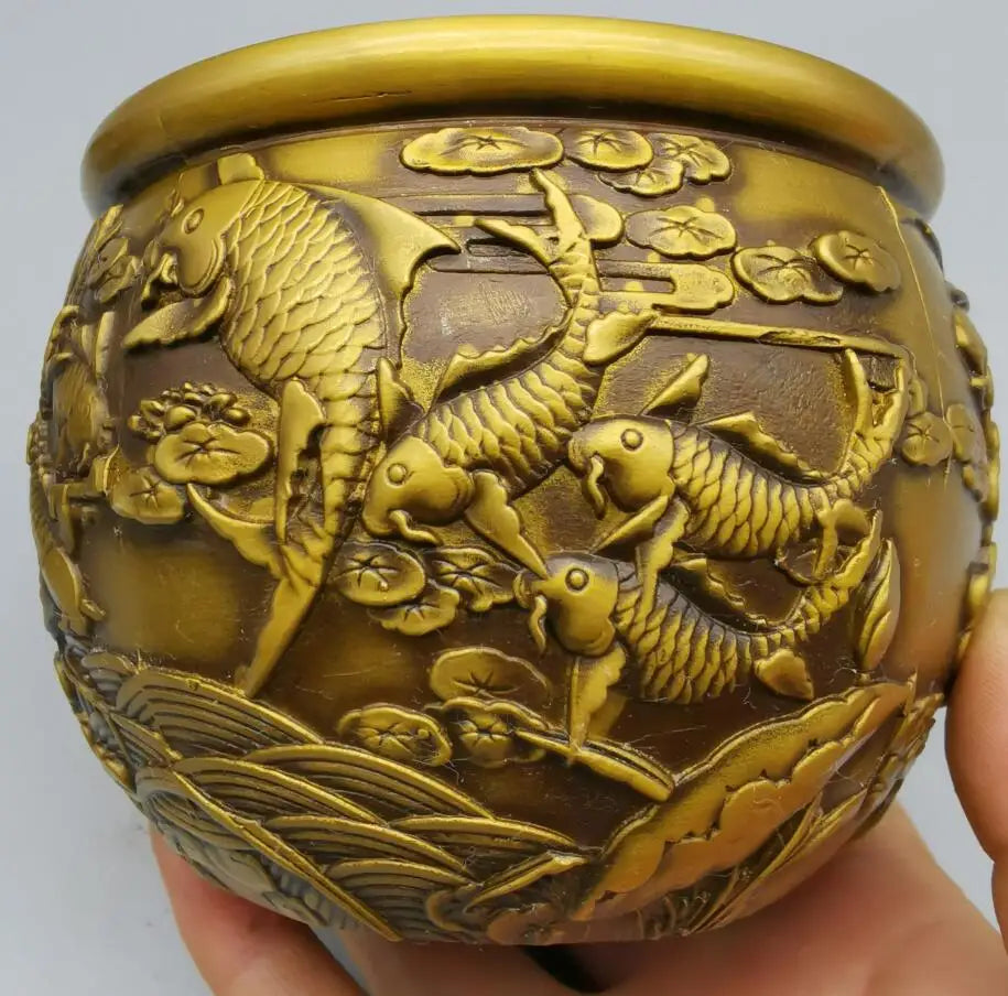 China brass archaize lotus fish tank crafts statue